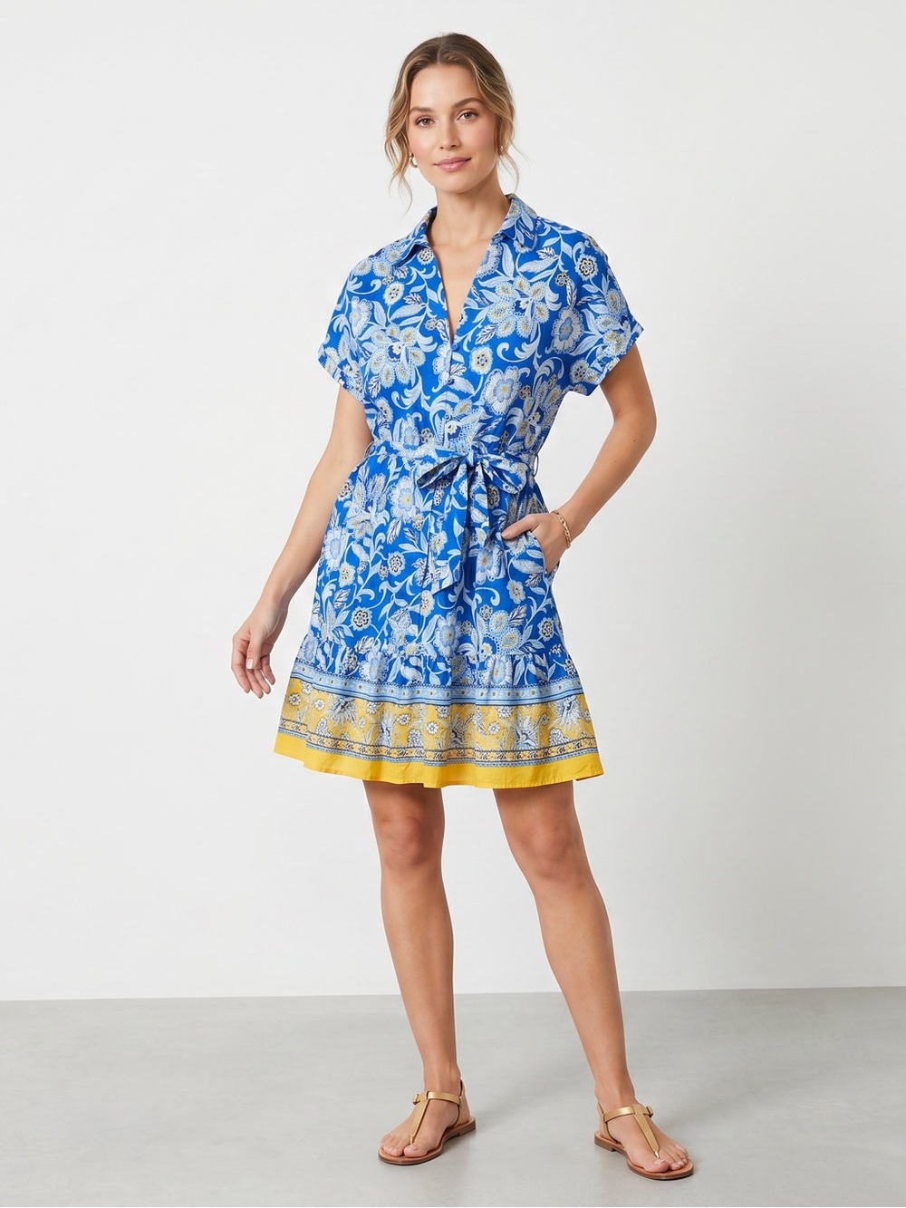 Sam Edelman Persian Garden Mini Shirtdress Blue Floral 8